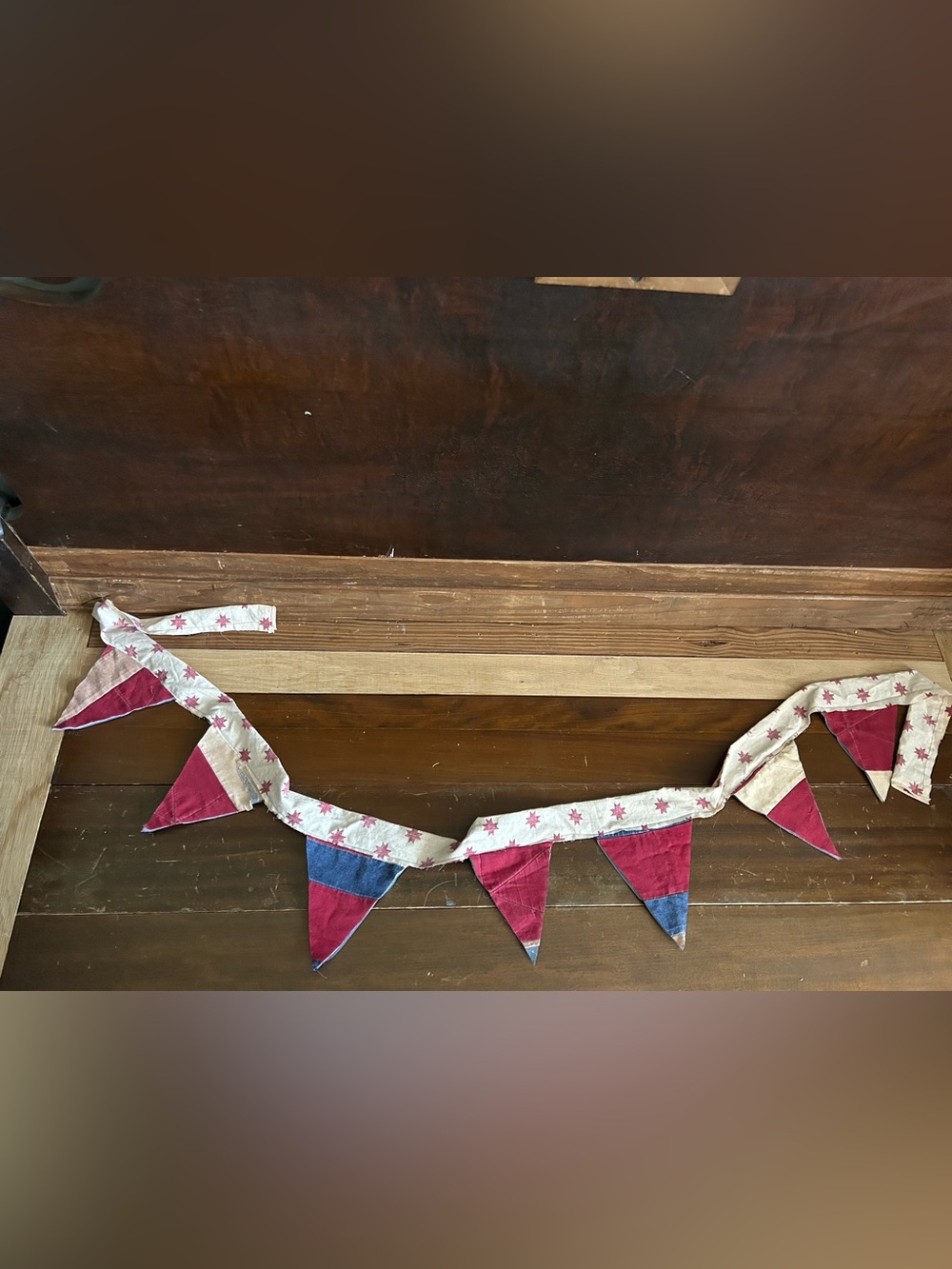 Festive Red, Blue and cream vintage Americana Quilted Pennant Garland #1